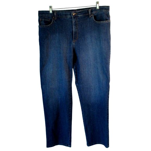 Gloria Vanderbilt Women's Mid Rise Dark Wash Straight Leg Blue Jeans Size 18 - Picture 1 of 9